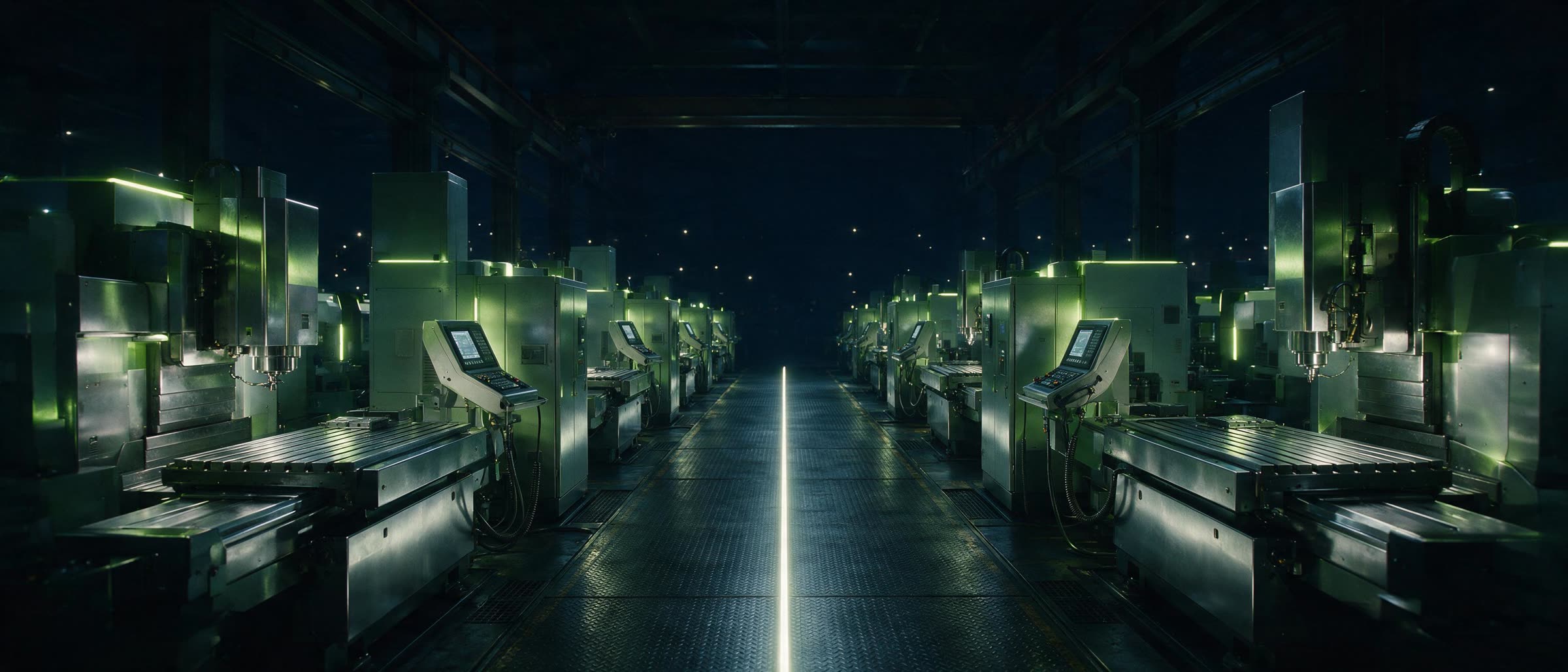 AI-generated illustration of a factory floor with precision machinery